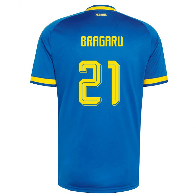 Danxen Mujer Camiseta Ucrania Maksym Bragaru #21 Azul Amarillo Marino 2ª Equipación 26-28 La Camisa México