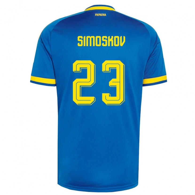 Danxen Mujer Camiseta Ucrania Aleksander Simoskov #23 Azul Amarillo Marino 2ª Equipación 26-28 La Camisa México