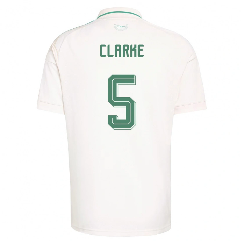 Danxen Mujer Camiseta Gales Brayden Clarke #5 Blanco Marrón Verde 2ª Equipación 26-28 La Camisa México
