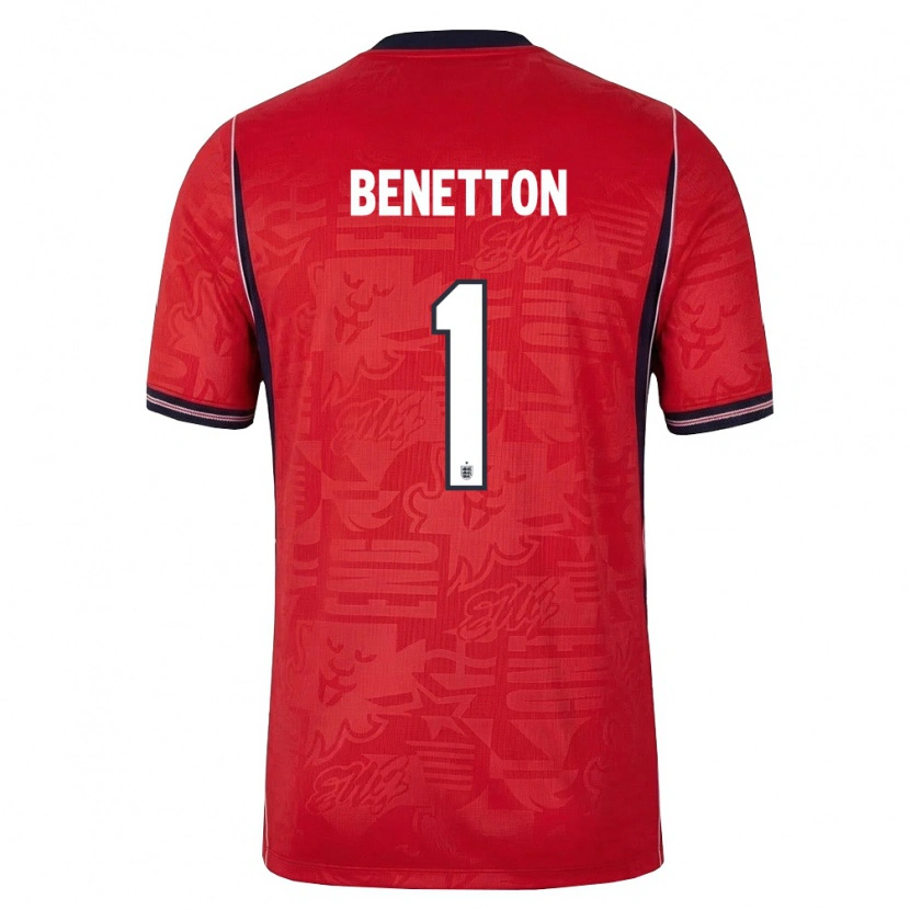 Danxen Mujer Camiseta Inglaterra Lucca Benetton #1 Rojo Marino Blanco 2ª Equipación 26-28 La Camisa México