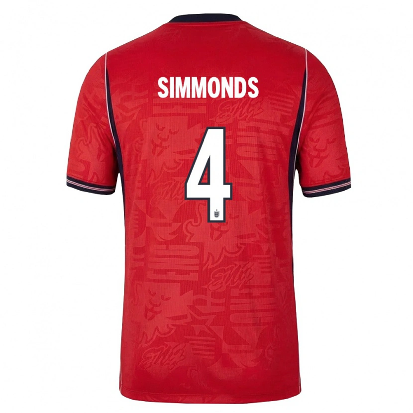 Danxen Mujer Camiseta Inglaterra Freddie Simmonds #4 Rojo Marino Blanco 2ª Equipación 26-28 La Camisa México