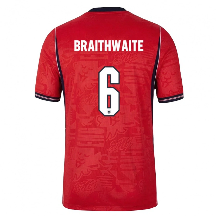 Danxen Mujer Camiseta Inglaterra Kaden Braithwaite #6 Rojo Marino Blanco 2ª Equipación 26-28 La Camisa México