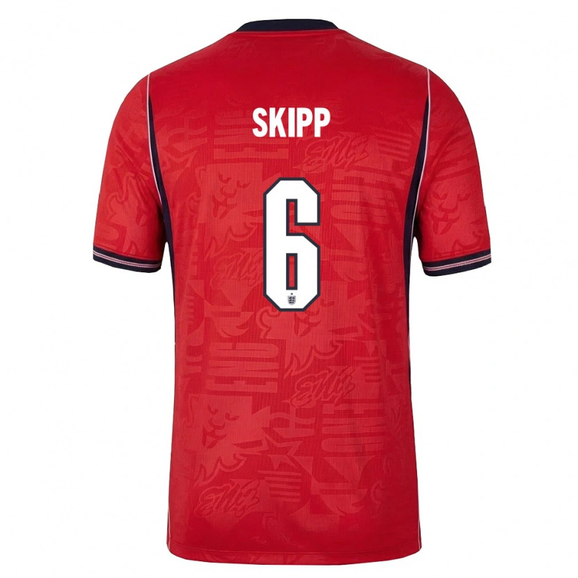 Danxen Mujer Camiseta Inglaterra Oliver Skipp #6 Rojo Marino Blanco 2ª Equipación 26-28 La Camisa México