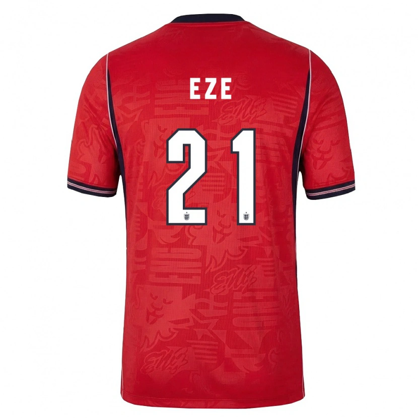 Danxen Mujer Camiseta Inglaterra Eberechi Eze #21 Rojo Marino Blanco 2ª Equipación 26-28 La Camisa México