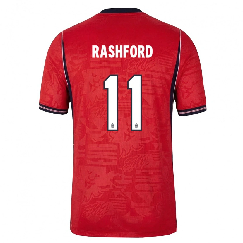 Danxen Mujer Camiseta Inglaterra Marcus Rashford #11 Rojo Marino Blanco 2ª Equipación 26-28 La Camisa México