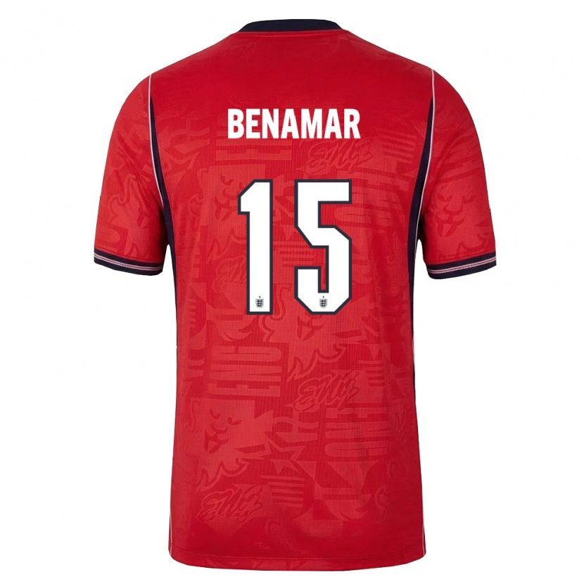 Danxen Mujer Camiseta Inglaterra Dean Benamar #15 Rojo Marino Blanco 2ª Equipación 26-28 La Camisa México