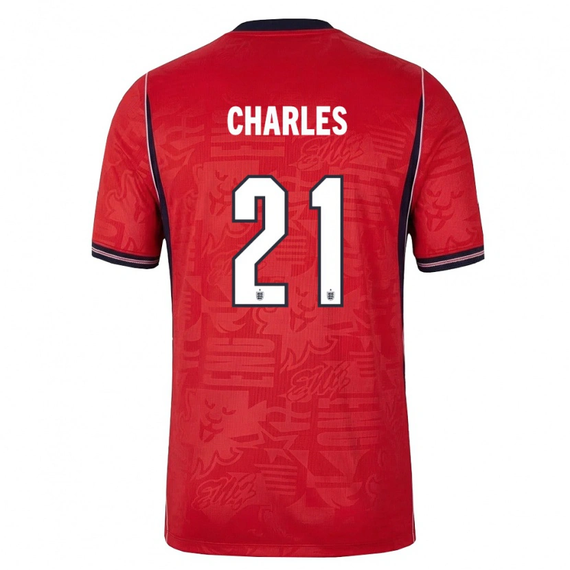 Danxen Mujer Camiseta Inglaterra Niamh Charles #21 Rojo Marino Blanco 2ª Equipación 26-28 La Camisa México