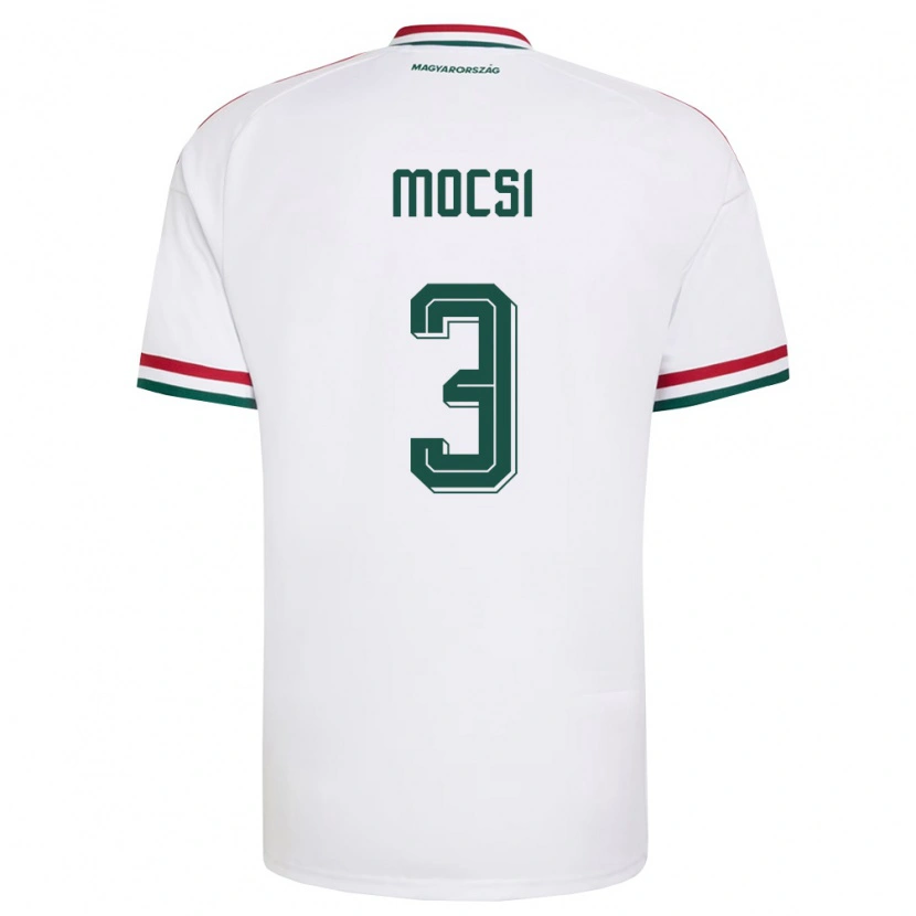 Danxen Mujer Camiseta Hungría Attila Mocsi #3 Blanco Rojo Verde 2ª Equipación 26-28 La Camisa México