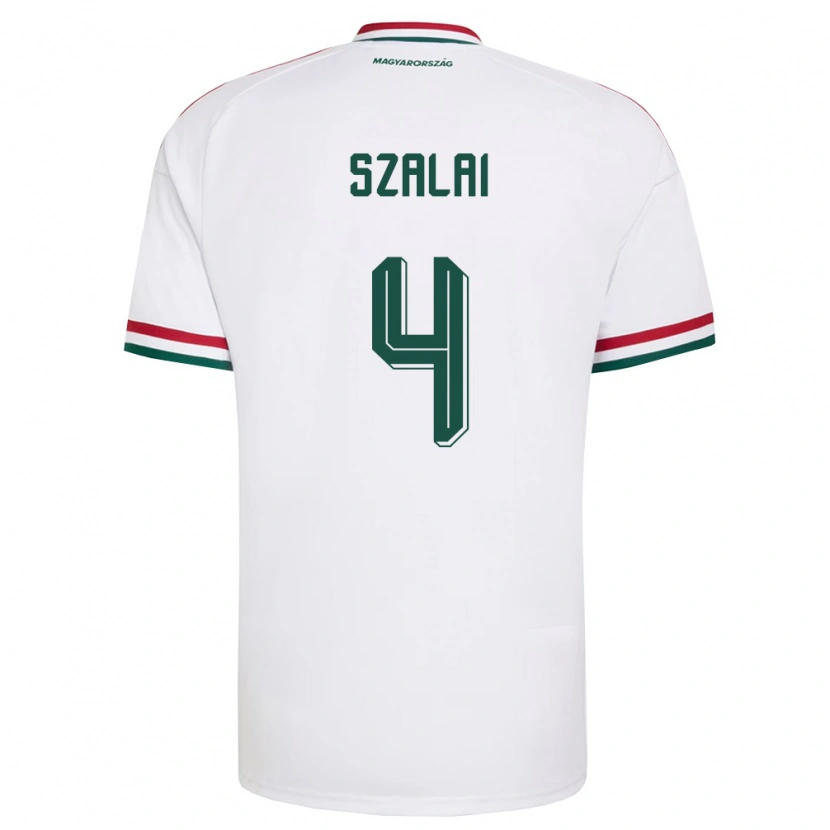 Danxen Mujer Camiseta Hungría Attila Szalai #4 Blanco Rojo Verde 2ª Equipación 26-28 La Camisa México