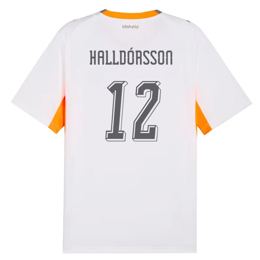 Danxen Mujer Camiseta Islandia Elmar Ágúst Halldórsson #12 Blanco Naranja Gris 2ª Equipación 26-28 La Camisa México