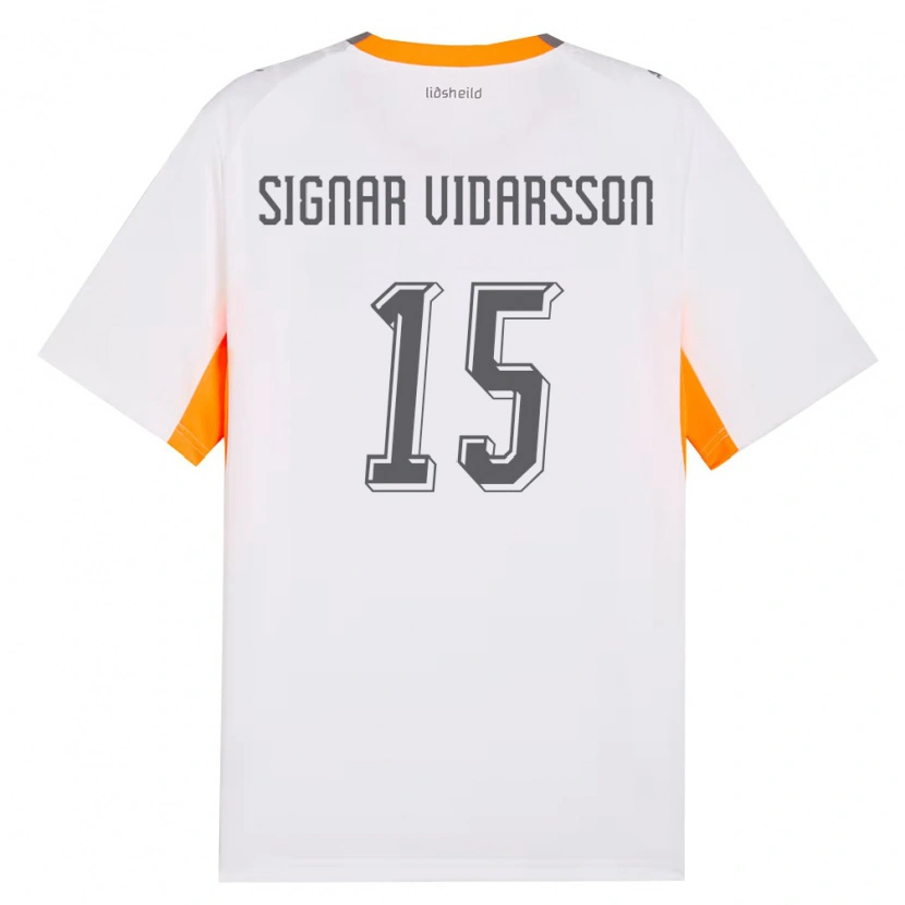 Danxen Mujer Camiseta Islandia Smári Signar Vidarsson #15 Blanco Naranja Gris 2ª Equipación 26-28 La Camisa México