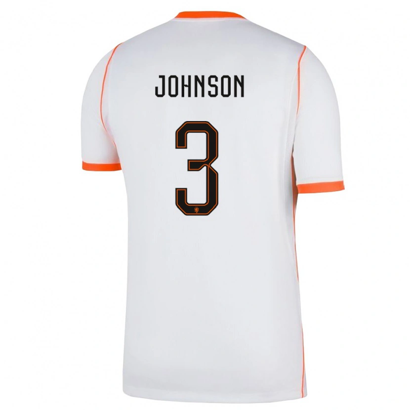 Danxen Mujer Camiseta Países Bajos Jinairo Johnson #3 Blanco Naranja 2ª Equipación 26-28 La Camisa México