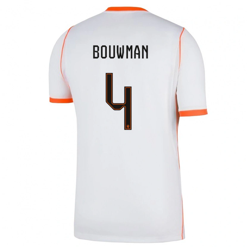 Danxen Mujer Camiseta Países Bajos Aaron Bouwman #4 Blanco Naranja 2ª Equipación 26-28 La Camisa México