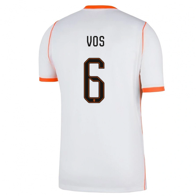 Danxen Mujer Camiseta Países Bajos Silvano Vos #6 Blanco Naranja 2ª Equipación 26-28 La Camisa México
