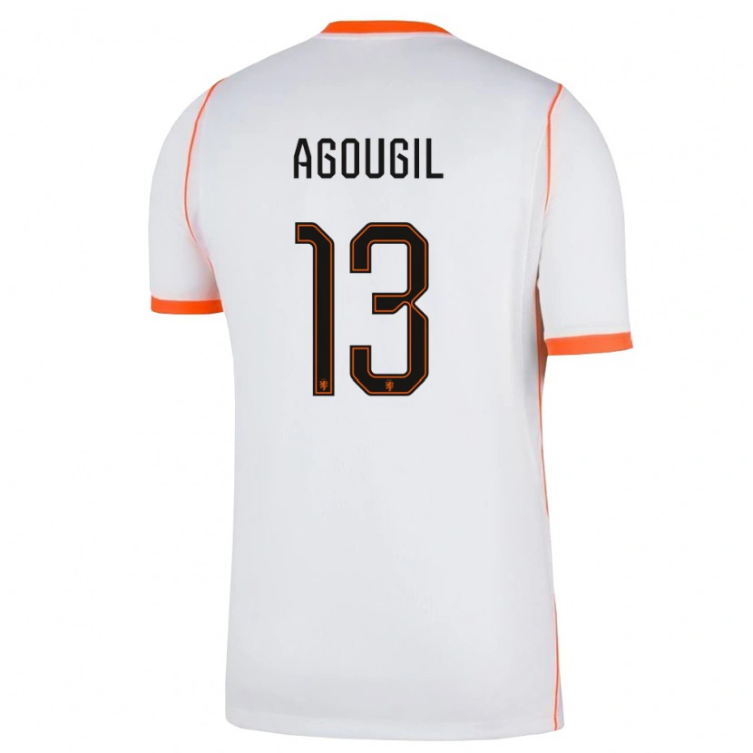 Danxen Mujer Camiseta Países Bajos Oualid Agougil #13 Blanco Naranja 2ª Equipación 26-28 La Camisa México