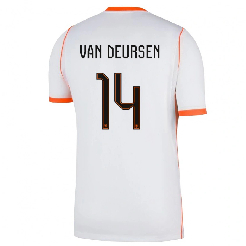 Danxen Mujer Camiseta Países Bajos Eva Van Deursen #14 Blanco Naranja 2ª Equipación 26-28 La Camisa México