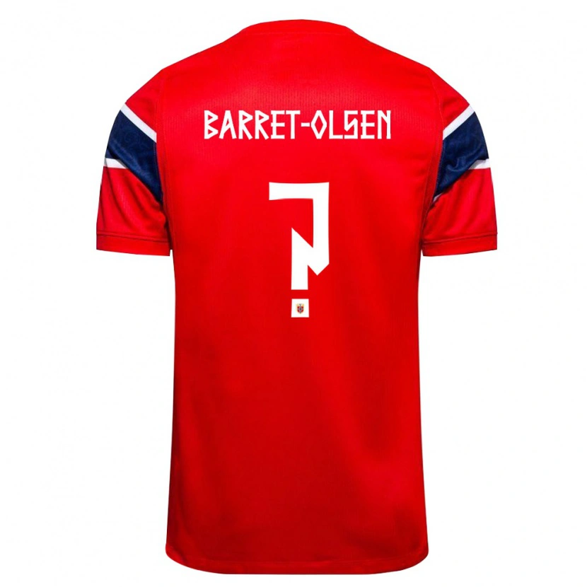Danxen Niño Camiseta Noruega Mads Barret-Olsen #0 Rojo Marino Blanco 1ª Equipación 26-28 La Camisa México