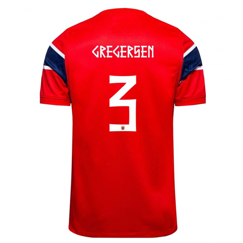 Danxen Niño Camiseta Noruega Stian Gregersen #3 Rojo Marino Blanco 1ª Equipación 26-28 La Camisa México