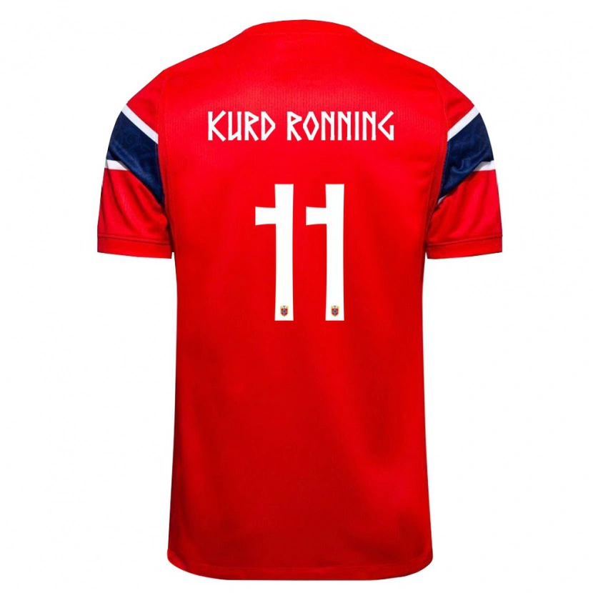 Danxen Niño Camiseta Noruega Adrian Kurd Rønning #11 Rojo Marino Blanco 1ª Equipación 26-28 La Camisa México
