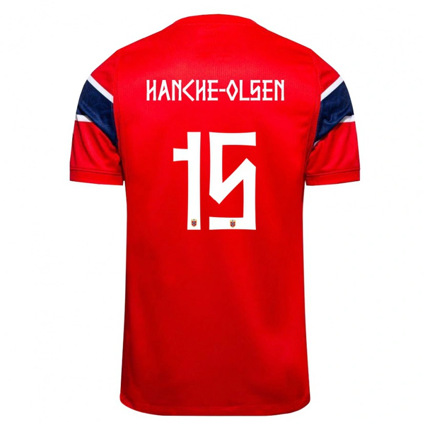 Danxen Niño Camiseta Noruega Peder Hanche-Olsen #15 Rojo Marino Blanco 1ª Equipación 26-28 La Camisa México