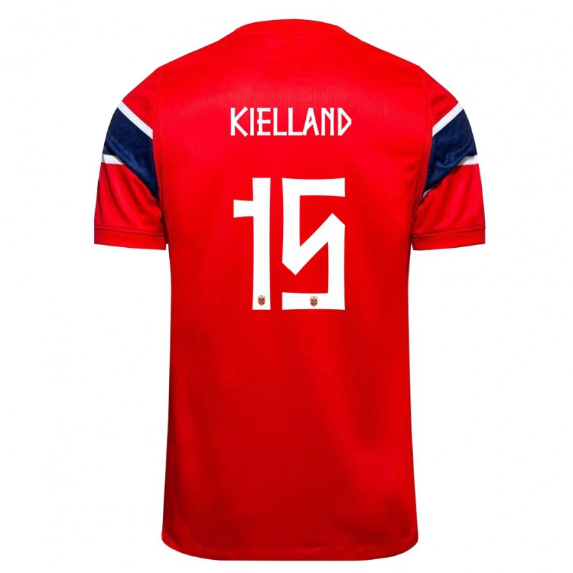 Danxen Niño Camiseta Noruega Justine Kielland #15 Rojo Marino Blanco 1ª Equipación 26-28 La Camisa México