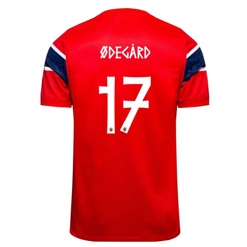 Danxen Niño Camiseta Noruega Niklas Ødegård #17 Rojo Marino Blanco 1ª Equipación 26-28 La Camisa México