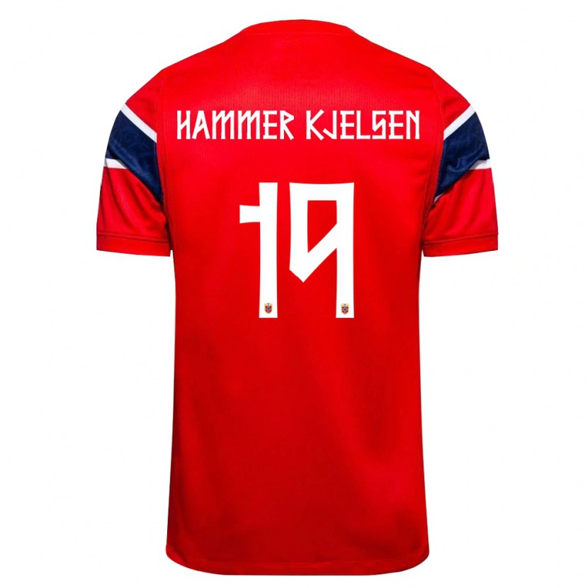 Danxen Niño Camiseta Noruega Aleksander Hammer Kjelsen #19 Rojo Marino Blanco 1ª Equipación 26-28 La Camisa México