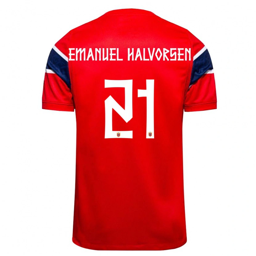 Danxen Niño Camiseta Noruega Victor Halvorsen #21 Rojo Marino Blanco 1ª Equipación 26-28 La Camisa México