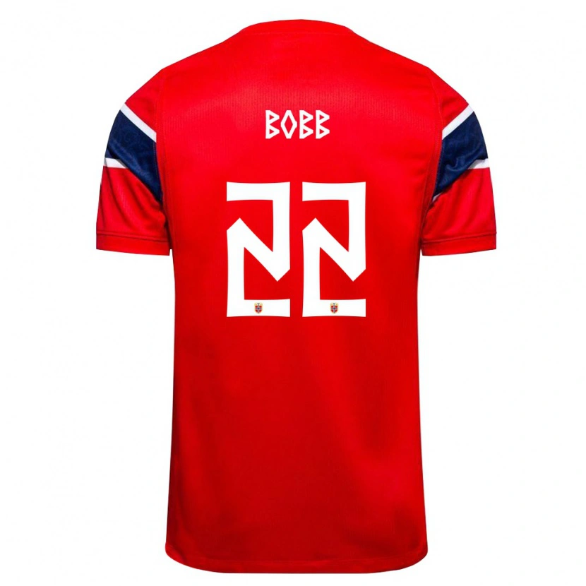 Danxen Niño Camiseta Noruega Oscar Bobb #22 Rojo Marino Blanco 1ª Equipación 26-28 La Camisa México