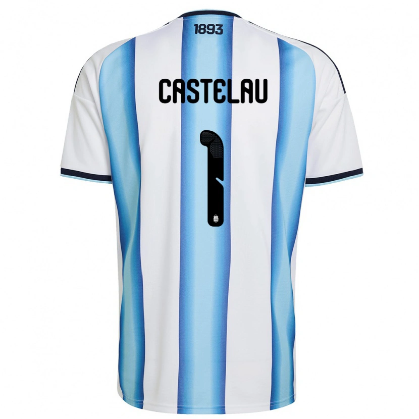 Danxen Niño Camiseta Argentina Alber Castelau #1 Blanco Azul Cielo Marino 1ª Equipación 26-28 La Camisa México