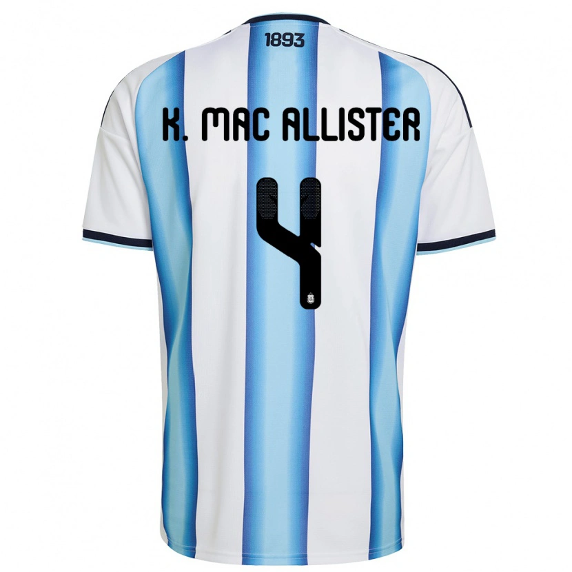 Danxen Niño Camiseta Argentina Kevin Mac Allister #4 Blanco Azul Cielo Marino 1ª Equipación 26-28 La Camisa México