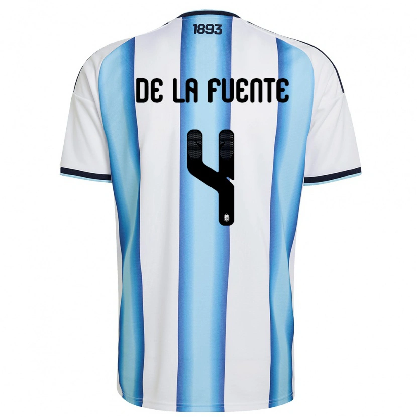 Danxen Niño Camiseta Argentina Hernan De La Fuente #4 Blanco Azul Cielo Marino 1ª Equipación 26-28 La Camisa México