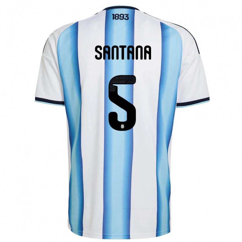 Danxen Niño Camiseta Argentina Vanesa Santana #5 Blanco Azul Cielo Marino 1ª Equipación 26-28 La Camisa México