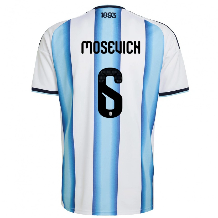 Danxen Niño Camiseta Argentina Leonel Mosevich #6 Blanco Azul Cielo Marino 1ª Equipación 26-28 La Camisa México
