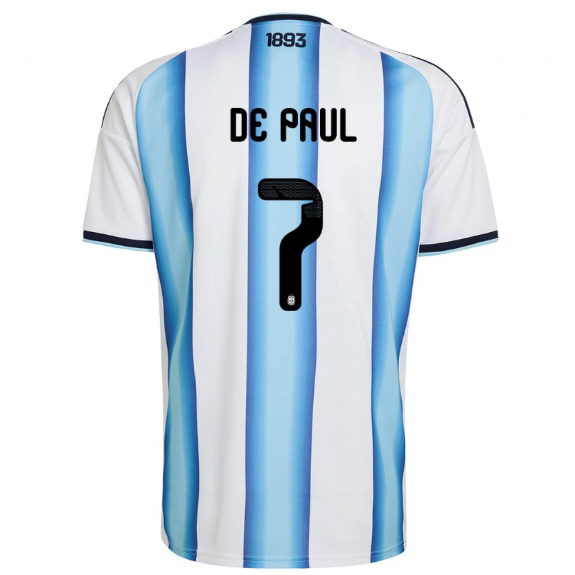 Danxen Niño Camiseta Argentina Rodrigo De Paul #7 Blanco Azul Cielo Marino 1ª Equipación 26-28 La Camisa México