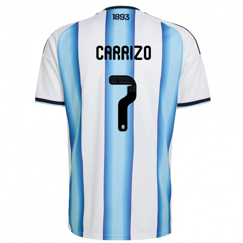 Danxen Niño Camiseta Argentina Maher Carrizo #7 Blanco Azul Cielo Marino 1ª Equipación 26-28 La Camisa México