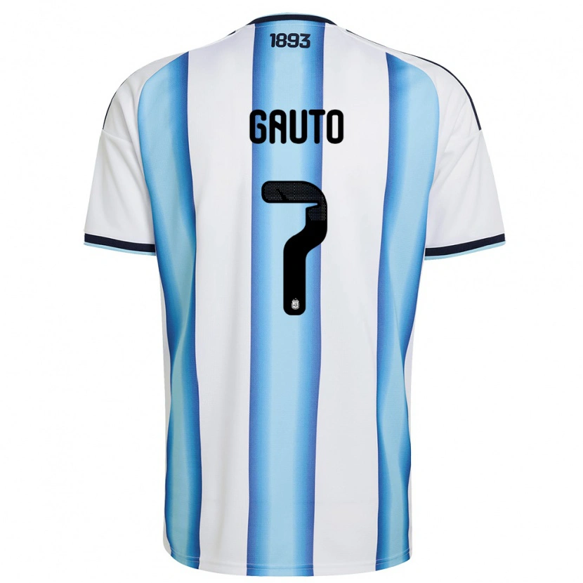 Danxen Niño Camiseta Argentina Juan Gauto #7 Blanco Azul Cielo Marino 1ª Equipación 26-28 La Camisa México