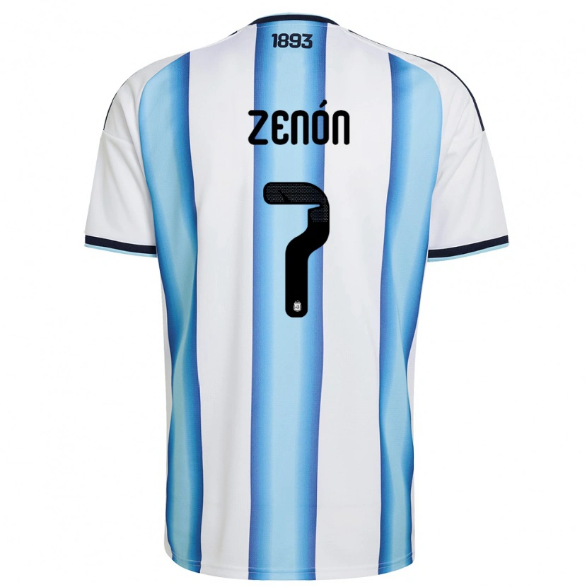Danxen Niño Camiseta Argentina Kevin Zenón #7 Blanco Azul Cielo Marino 1ª Equipación 26-28 La Camisa México