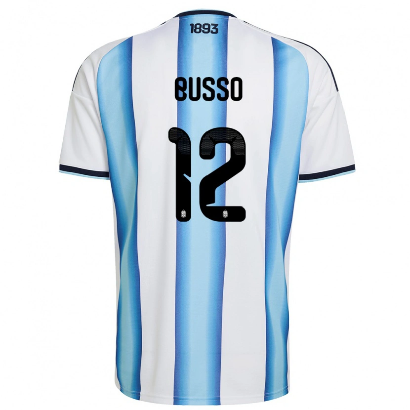 Danxen Niño Camiseta Argentina Álvaro Busso #12 Blanco Azul Cielo Marino 1ª Equipación 26-28 La Camisa México