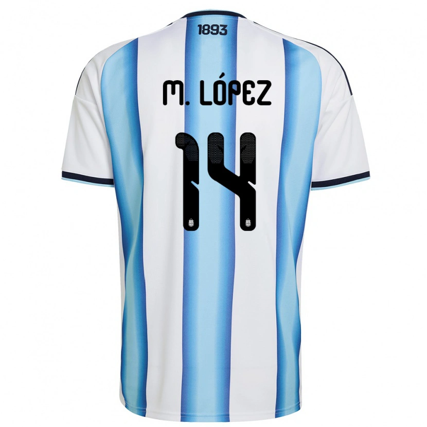 Danxen Niño Camiseta Argentina Mateo López #14 Blanco Azul Cielo Marino 1ª Equipación 26-28 La Camisa México