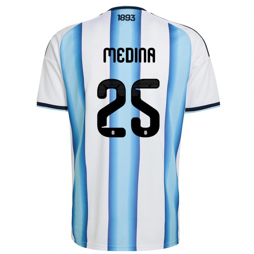 Danxen Niño Camiseta Argentina Facundo Medina #25 Blanco Azul Cielo Marino 1ª Equipación 26-28 La Camisa México