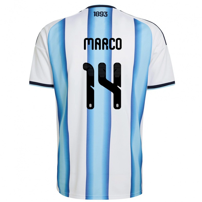 Danxen Niño Camiseta Argentina Francisco Marco #14 Blanco Azul Cielo Marino 1ª Equipación 26-28 La Camisa México
