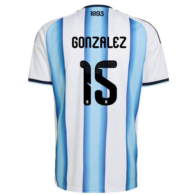 Danxen Niño Camiseta Argentina Nico González #15 Blanco Azul Cielo Marino 1ª Equipación 26-28 La Camisa México