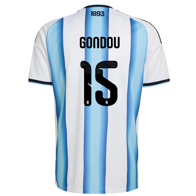 Danxen Niño Camiseta Argentina Luciano Gondou #15 Blanco Azul Cielo Marino 1ª Equipación 26-28 La Camisa México