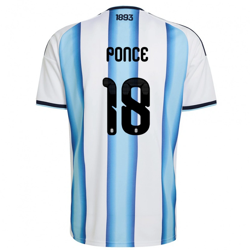 Danxen Niño Camiseta Argentina Ezequiel Ponce #18 Blanco Azul Cielo Marino 1ª Equipación 26-28 La Camisa México