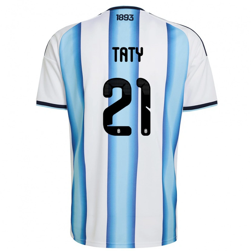 Danxen Niño Camiseta Argentina Taty Castellanos #21 Blanco Azul Cielo Marino 1ª Equipación 26-28 La Camisa México