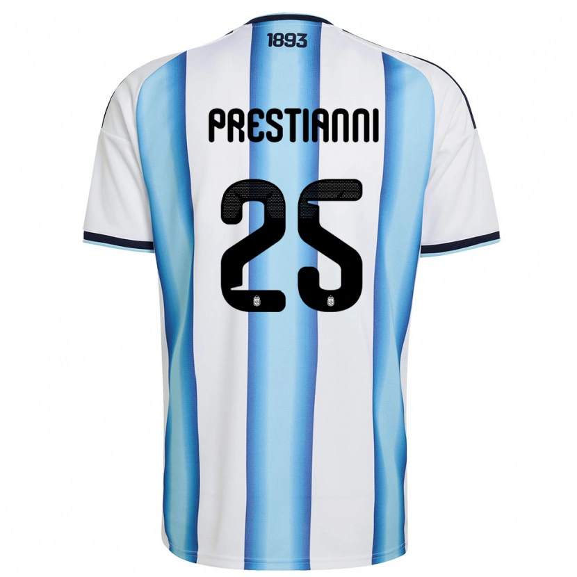 Danxen Niño Camiseta Argentina Gianluca Prestianni #25 Blanco Azul Cielo Marino 1ª Equipación 26-28 La Camisa México