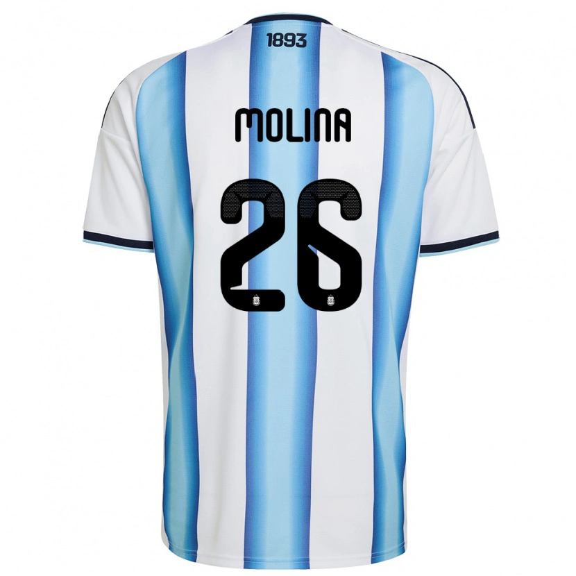 Danxen Niño Camiseta Argentina Nahuel Molina #26 Blanco Azul Cielo Marino 1ª Equipación 26-28 La Camisa México