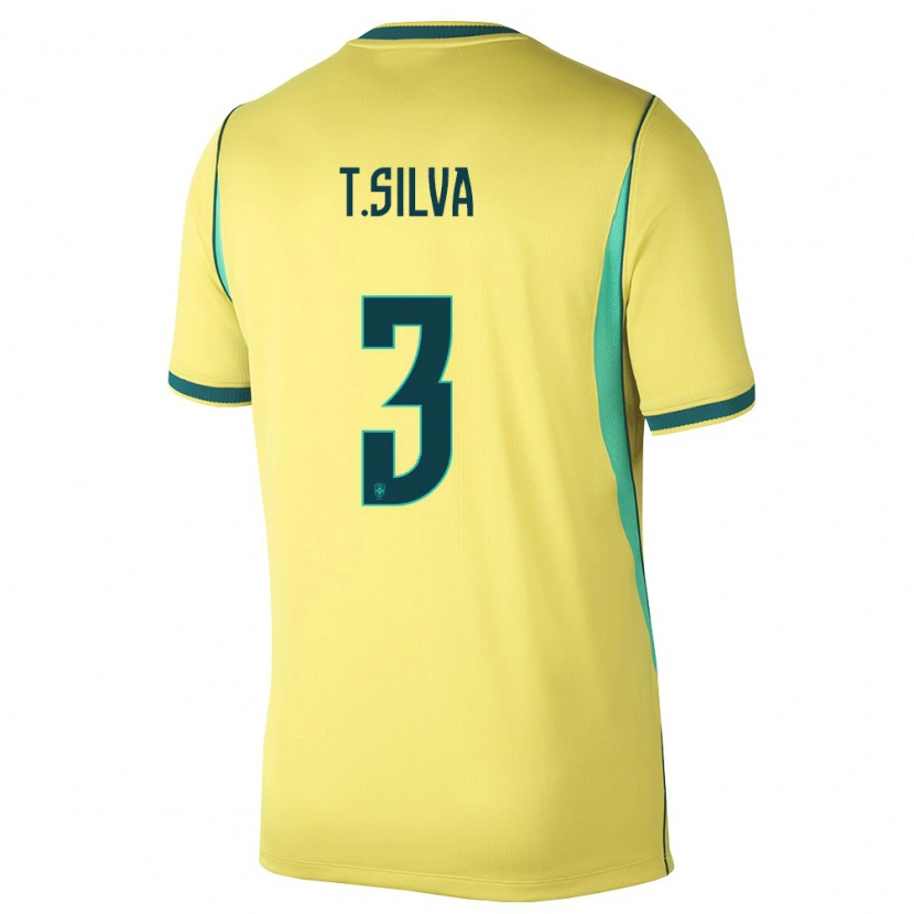 Danxen Niño Camiseta Brasil Thiago Silva #3 Amarillo Verde 1ª Equipación 26-28 La Camisa México
