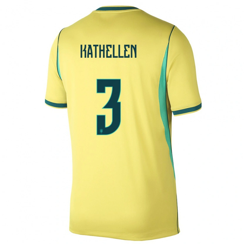 Danxen Niño Camiseta Brasil Kathellen #3 Amarillo Verde 1ª Equipación 26-28 La Camisa México